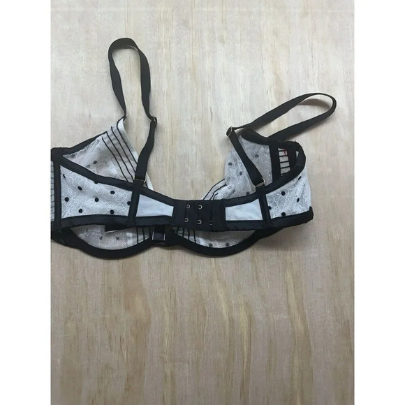 NEW Victorias Secret 32DD Unlined Low Cut Demi Bra Black White Mesh Sheer - Picture 2 of 5